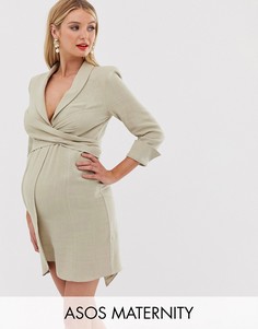 Льняное платье мини ASOS DESIGN Maternity-Бежевый