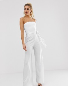 Белый комбинезон-бандо с широкими штанинами Missguided