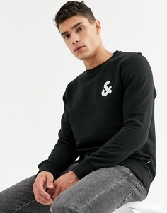 Свитшот с круглым вырезом и вышитым логотипом на груди Jack & Jones Essentials-Черный