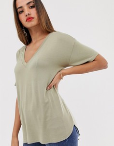 Фактурная oversize-футболка с V-образным вырезом ASOS DESIGN-Зеленый