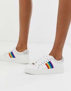 Белые кроссовки на платформе с разноцветными полосками Steve Madden - Belle-Мульти