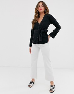 Черная выбеленная джинсовая рубашка с поясом ASOS DESIGN-Черный