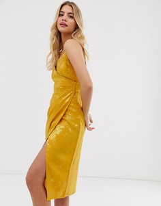 Золотистое платье миди из атласного жаккарда New Look-Золотой