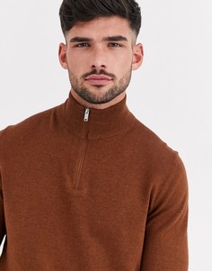 Джемпер каштанового цвета с короткой молнией Burton Menswear-Коричневый