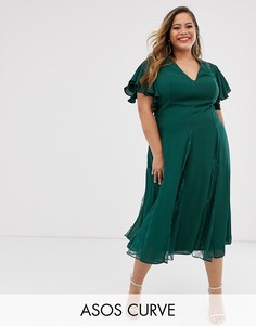 Платье миди с кружевными вставками ASOS DESIGN Curve-Зеленый