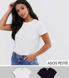 Футболка из органического хлопка с круглым вырезом ASOS DESIGN Petite - Набор из 2 шт. со скидкой-Черный