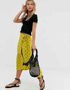 Юбка в горошек с запахом Miss Selfridge-Зеленый