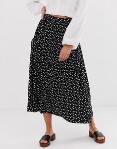 Юбка миди в монохромный горошек с карманами и пуговицами ASOS DESIGN-Мульти