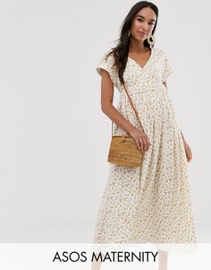 Чайное платье миди с пуговицами и цветочным принтом ASOS DESIGN Maternity-Зеленый