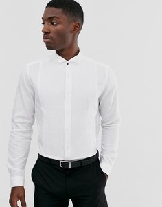 Белая рубашка классического кроя с фактурной отделкой, плиссированной вставкой и кнопками ASOS DESIGN-Белый