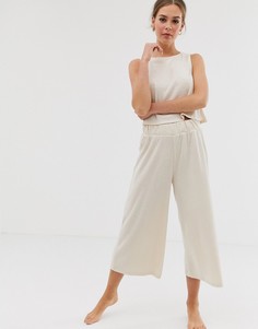 Широкие укороченные брюки в рубчик для дома ASOS DESIGN-Бежевый
