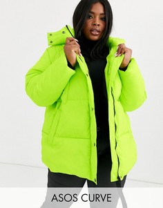 Лаймовая дутая куртка с отделкой ASOS DESIGN Curve-Зеленый