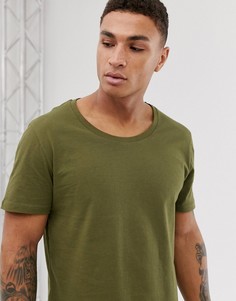 Футболка цвета хаки с овальным вырезом ASOS DESIGN-Зеленый