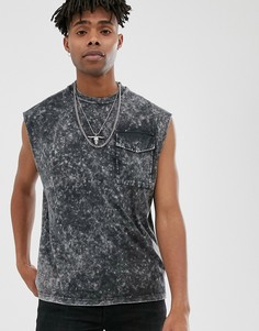 Oversize-футболка без рукавов с карманом и выбеленным принтом тай-дай ASOS DESIGN-Черный