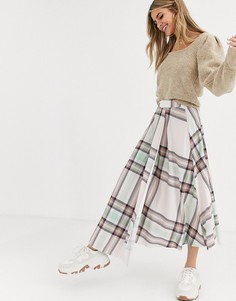 Плиссированная юбка миди в клетку ASOS DESIGN-Мульти