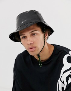 Черная виниловая шляпа с неоновыми завязками ASOS DESIGN-Черный