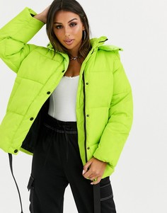 Лаймовая дутая куртка с отделкой ASOS DESIGN-Зеленый