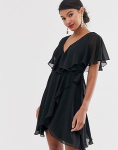 Платье мини с асимметричным краем и накидкой ASOS DESIGN-Черный