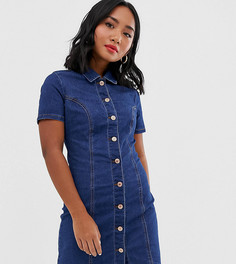 Синее джинсовое платье на пуговицах New Look Petite-Синий