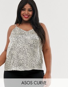 Атласный топ со звериным принтом ASOS DESIGN Curve-Мульти