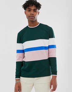 Зеленая свободная футболка с длинным рукавом и контрастными вставками ASOS DESIGN-Зеленый