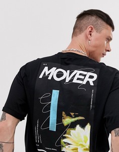 Oversize-футболка с отворотами на рукавах, надписью \mover\" и принтом на спине ASOS DESIGN-Черный