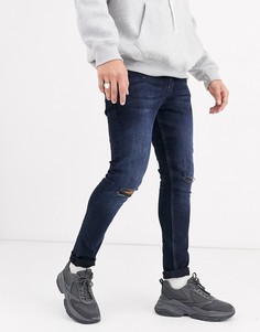 Черные джинсы скинни с рваными коленями ASOS DESIGN-Синий