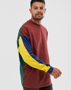 Свободный бордовый лонгслив со вставками колор блок ASOS DESIGN-Коричневый