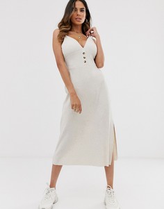 Приталенное платье миди с пуговицами ASOS DESIGN-Бежевый