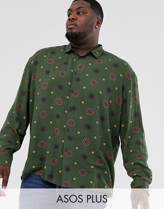 Oversize-рубашка с геометрическим принтом ASOS DESIGN Plus-Зеленый