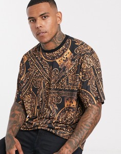 Удлиненная oversize-футболка с принтом в стиле барокко ASOS DESIGN-Мульти