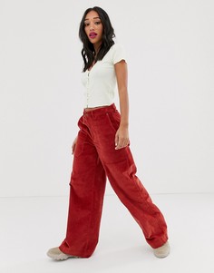 Широкие вельветовые брюки рыжего цвета с завышенной талией Noisy May-Коричневый