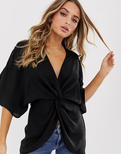 Топ с рукавами кимоно и декоративным узлом ASOS DESIGN-Черный