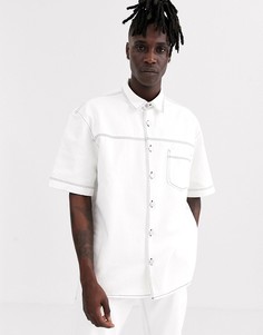 Светло-бежевая джинсовая рубашка с контрастной строчкой Noak-Белый