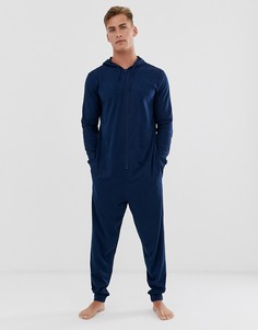 Темно-синий комбинезон для дома с капюшоном ASOS DESIGN