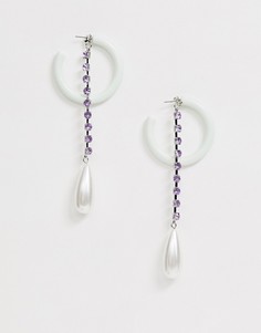 Серебристые серьги-кольца с камнями ASOS DESIGN-Серебряный