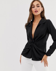 Рубашка с длинными рукавами и декоративным узлом ASOS DESIGN-Черный