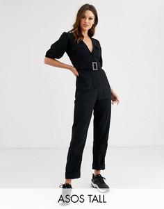 Джинсовый комбинезон с поясом ASOS DESIGN Tall-Черный