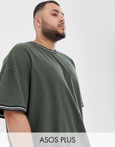 Свободная футболка цвета хаки с контрастным кантом ASOS DESIGN Plus-Зеленый