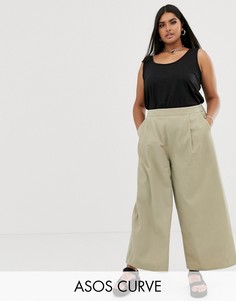 Брюки с широкими штанинами и эластичной вставкой ASOS DESIGN Curve-Светло-бежевый