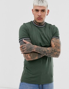 Длинная эластичная футболка скинни цвета хаки с молниями по бокам ASOS DESIGN-Зеленый
