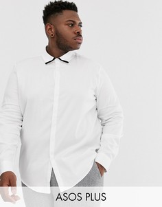 Белая фактурная саржевая рубашка классического кроя с контрастным кантом ASOS DESIGN Plus-Белый