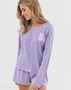 Трикотажный лонгслив с атласной вставкой ASOS DESIGN-Фиолетовый