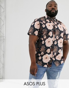 Черная рубашка классического кроя с цветочным рисунком ASOS DESIGN Plus-Черный