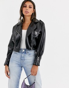 Черная байкерская куртка из искусственной кожи в стиле 80-х ASOS DESIGN-Красный