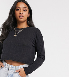 Черная свободная футболка из ткани с добавлением льна ASOS DESIGN Petite-Черный