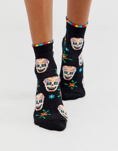 Носки в стиле Хэллоуина с принтом черепов ASOS DESIGN-Черный