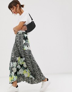 Атласная плиссированная юбка миди с зебровым и цветочным принтом ASOS DESIGN-Мульти