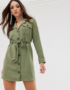 Платье мини с пуговицами и поясом ASOS DESIGN-Зеленый