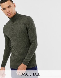 Хлопковая водолазка цвета хаки ASOS DESIGN Tall-Зеленый